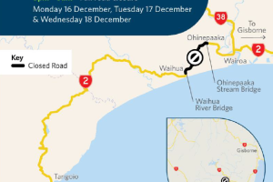 Stretch of SH2 south of Wairoa to close overnight next month for 3 nights